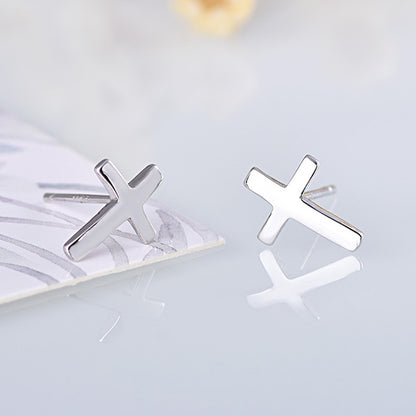 S925 sterling silver earrings fashionable earrings for women smooth cross earrings
